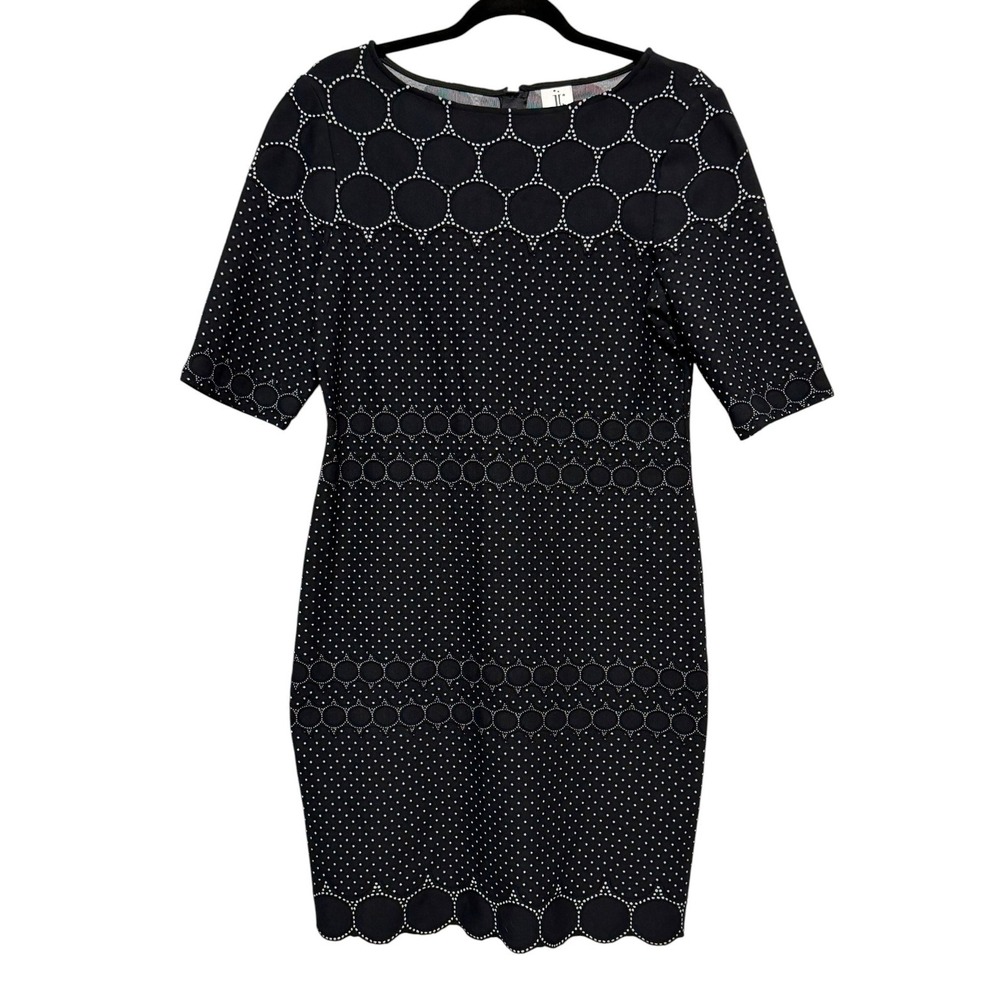Julia Jordan Mod Polka Dot Sheath Dress Women Size 12 Scallop Hem‎ Quiet Luxury